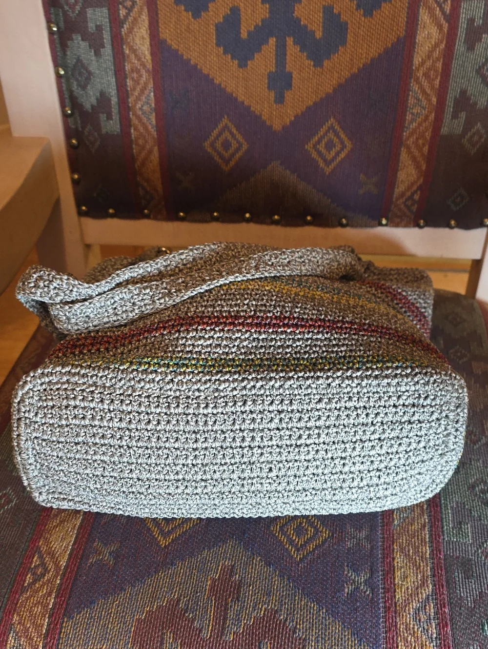 The Sak Belle Voyager Stripe Crochet Boho Hobo Shoulder Bag EUC